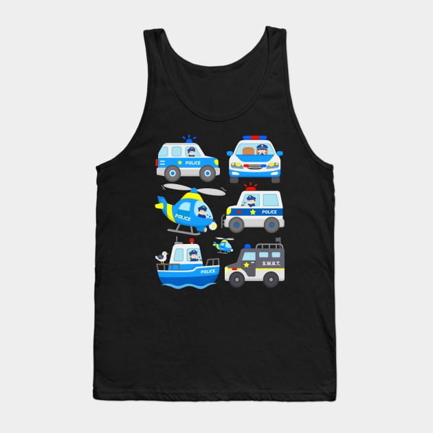 Police Vehicles SWAT Truck Officers Chopper Boat Patrol Cars Tank Top by samshirts